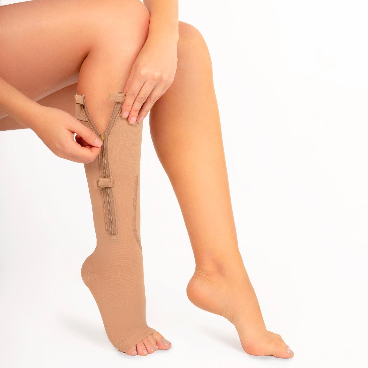 Medias de compresión con cremallera, medias elásticas para aliviar el dolor  de piernas (L/XL -negro)