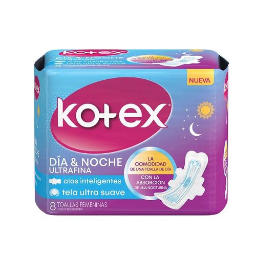 Toallas Kotex Dia/Noche Ultra Fina Paqx8Un