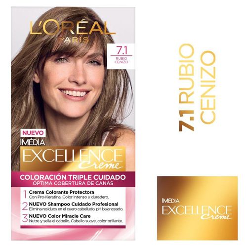 Tinte L´Oreal Excellence Creme Rubio Cenizo Tono 7.1 X45G