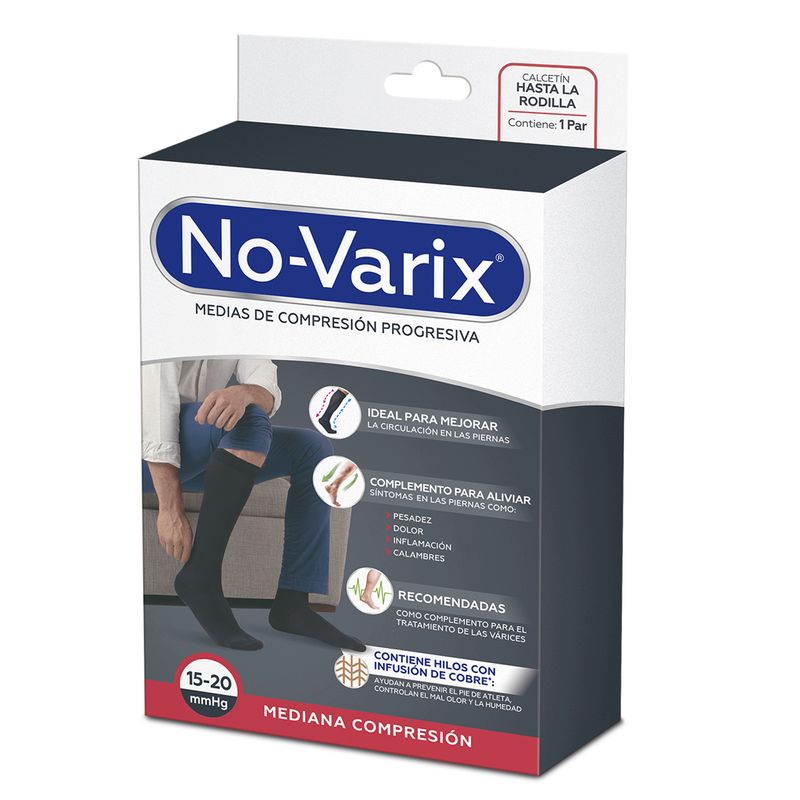 Media de compresión No-Varix hombre 15-20 mmHg  hilos de cobre negro XL No- Varix  x 1 