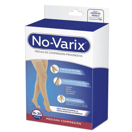 Media al muslo No-Varix® 15-20 mmHg  transparente puntera abierta banda siliconada