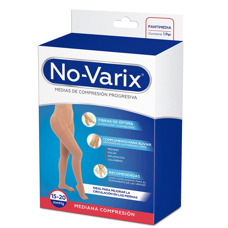 Pantimedia No-Varix 15-20 mmHg fibras 4G beige L No- Varix  x 1 Estas medias son ideales para combinar con prendas ejecutivas y formales, son estéticas y elegantes, con apariencia velada y transparente. Ideales para usar si realizas labores donde permaneces mucho 