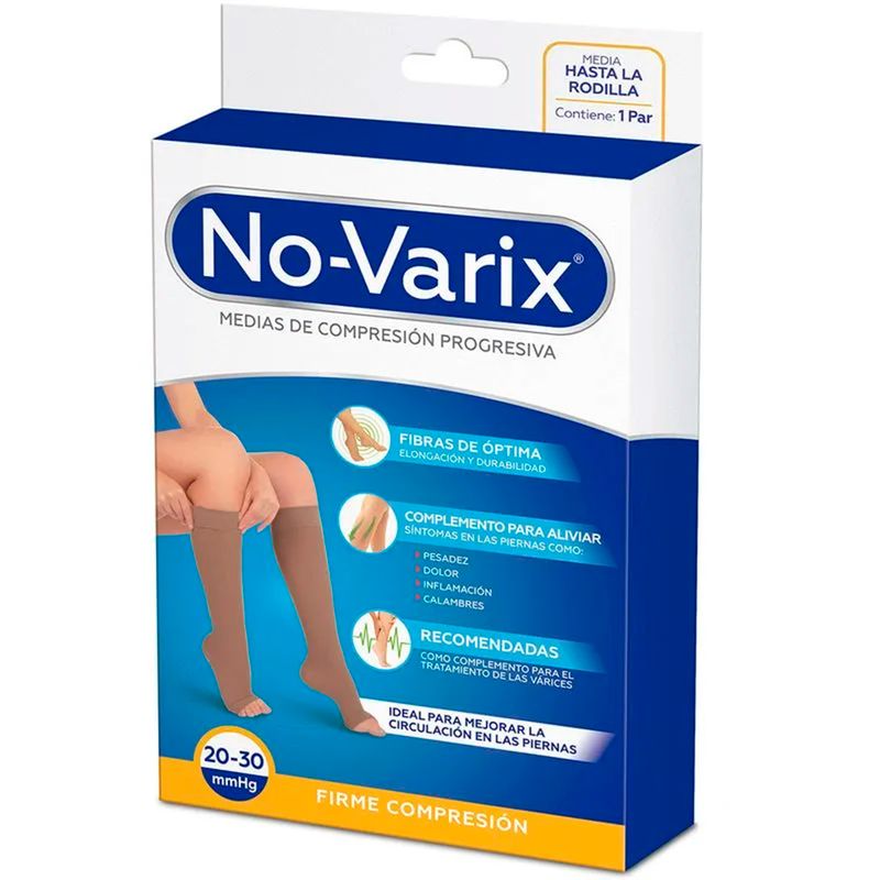 Media de compresión No-Varix unisex 30-40 mmHg opaca puntera abierta beige L No- Varix  x 1 