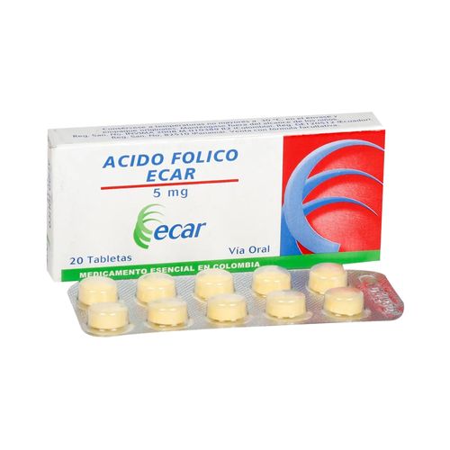 Ácido Folico Ecar 5 Mg Caja x 20 Tabletas